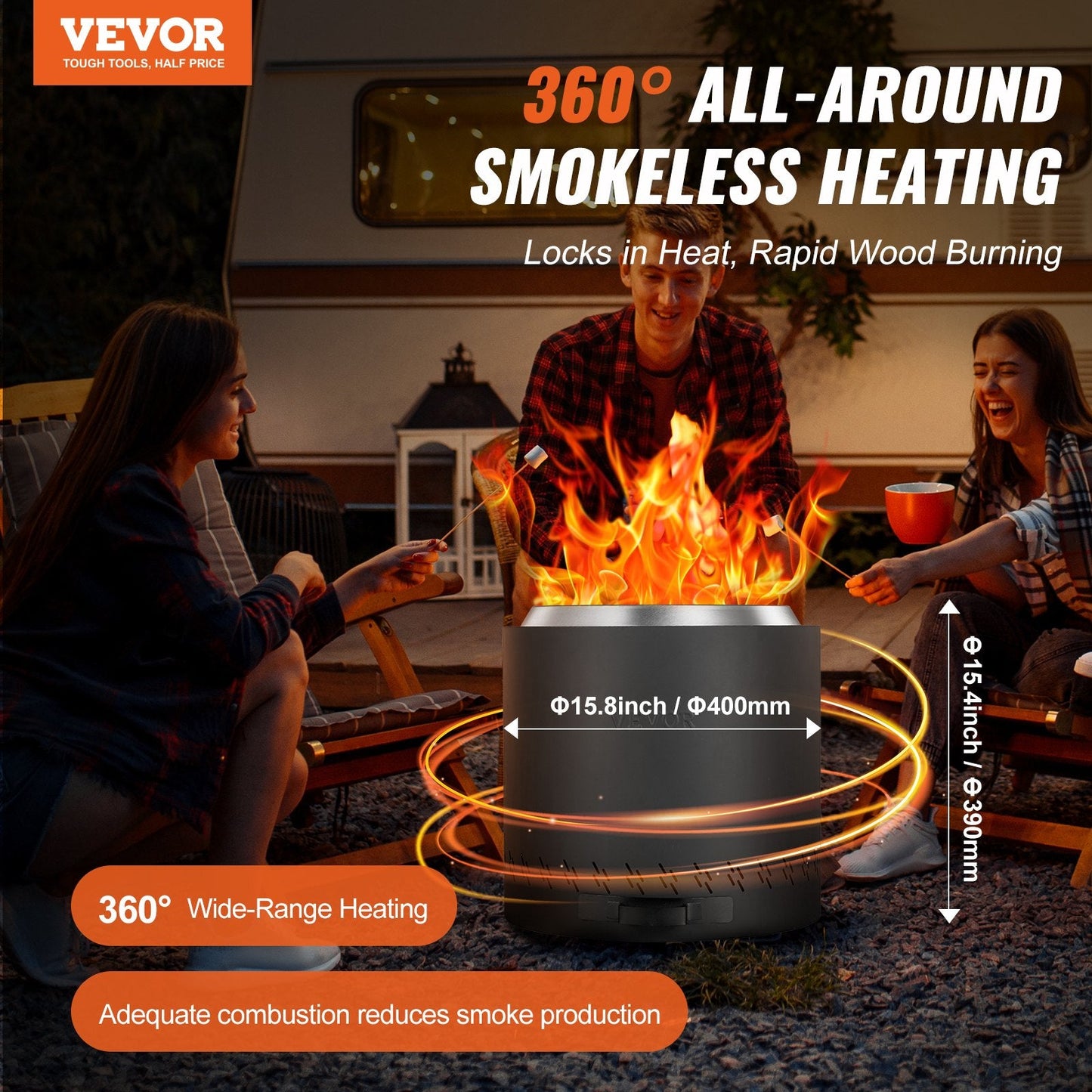 Portable 0.4m Smokeless Fire Pit Stove, Stainless Steel, Lightweight Design