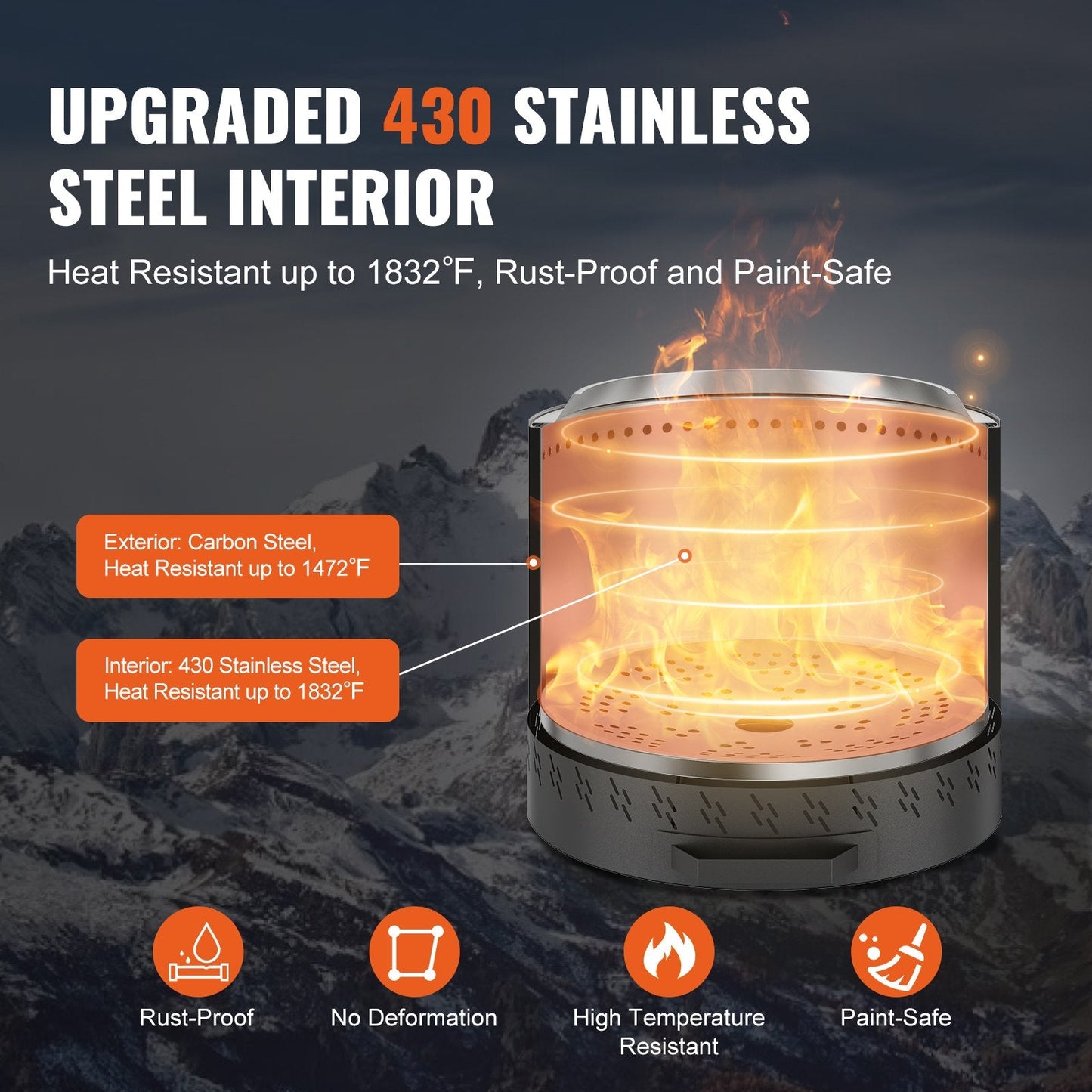 Portable 0.4m Smokeless Fire Pit Stove, Stainless Steel, Lightweight Design