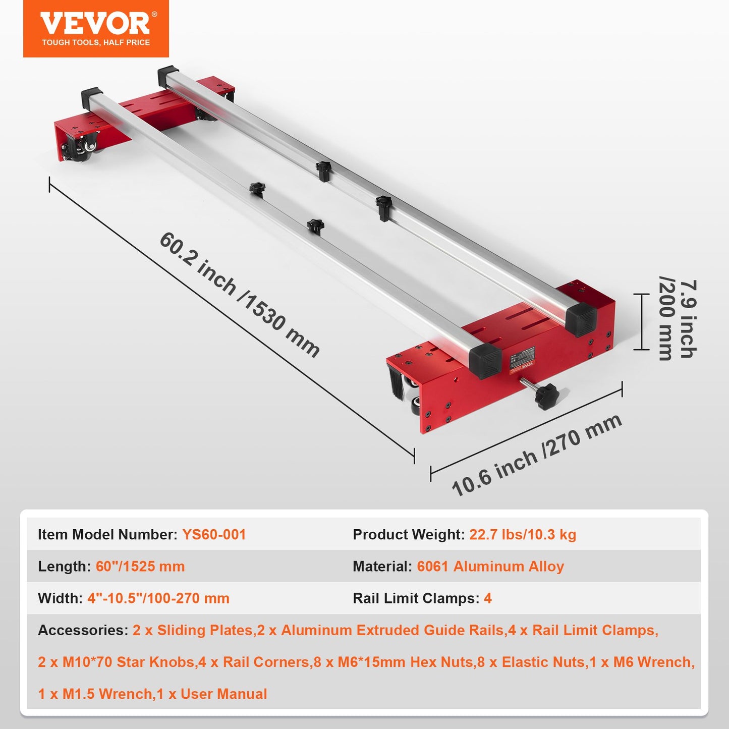 VEVOR Router Sled, 1525 mm, Portable and Easy to Adjust Slab Flattening Jig, DIY