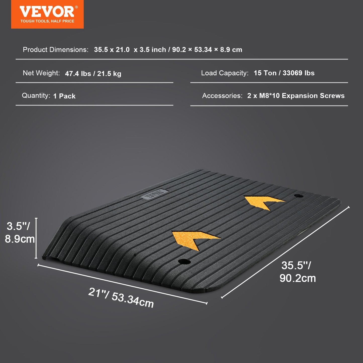 Upgraded Rubber Ramp with 0.089m Rise, 15 Ton Capacity for Wheelchairs & Scooters
