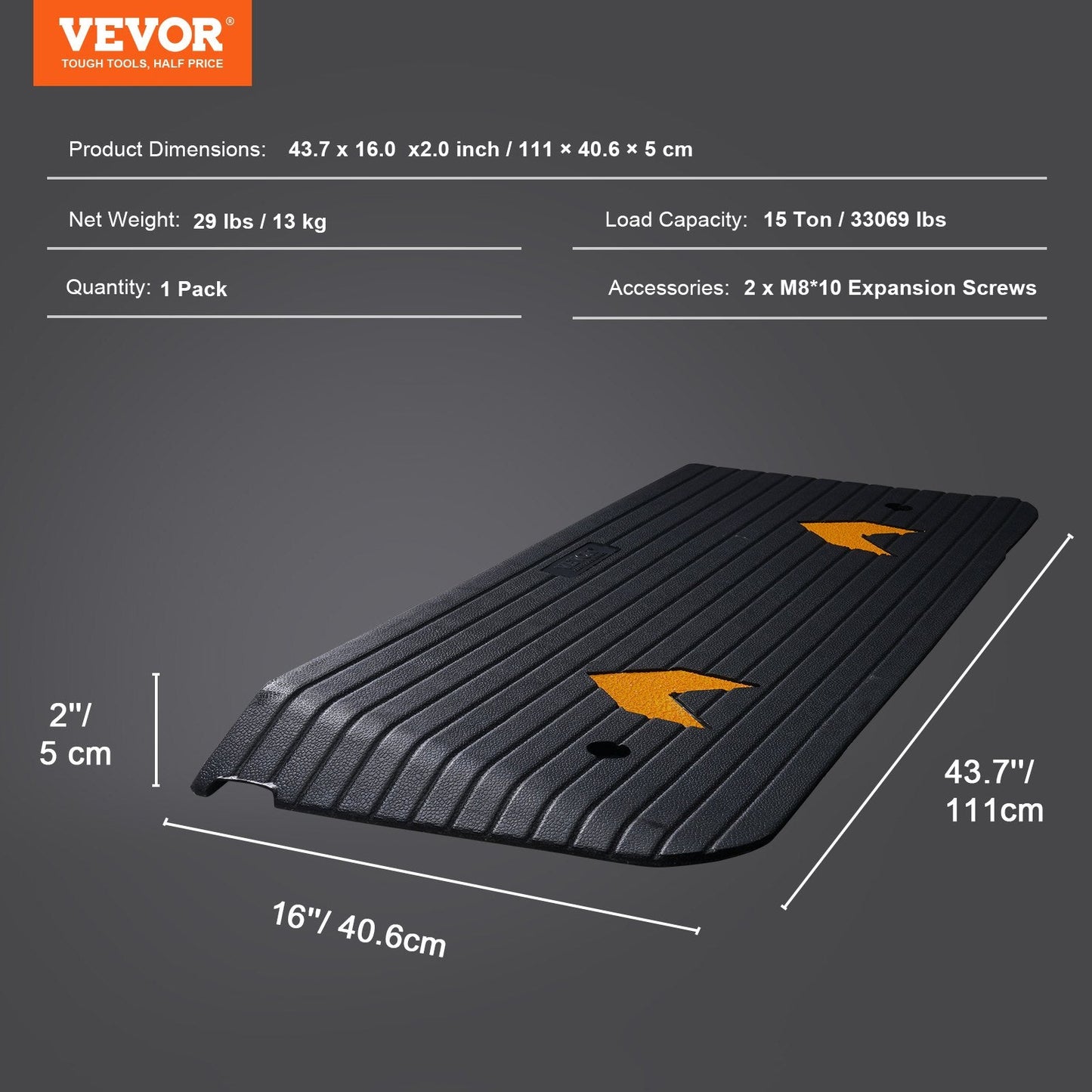 Heavy-Duty Rubber Threshold Ramp, 5 cm Rise, 15 Ton Capacity, Non-Slip Surface