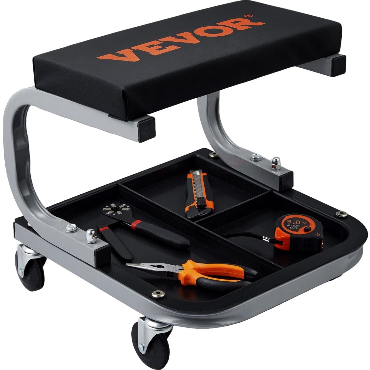 Mechanic Garage Stool with Tool Tray and 360° Movement, 113 kg Capacity
