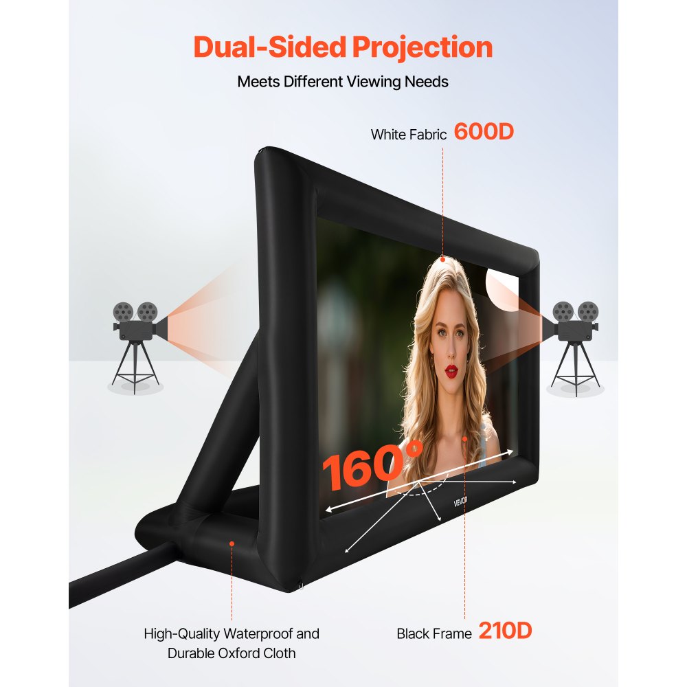 VEVOR 20 ft Inflatable Movie Screen 16:9 600D Movie Projector with Portable Bag