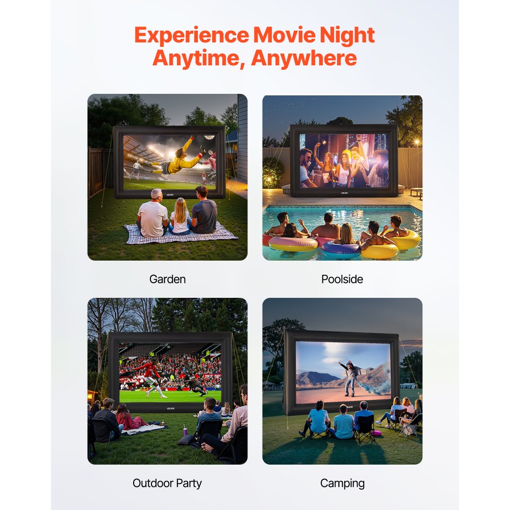 VEVOR 20 ft Inflatable Movie Screen 16:9 600D Movie Projector with Portable Bag