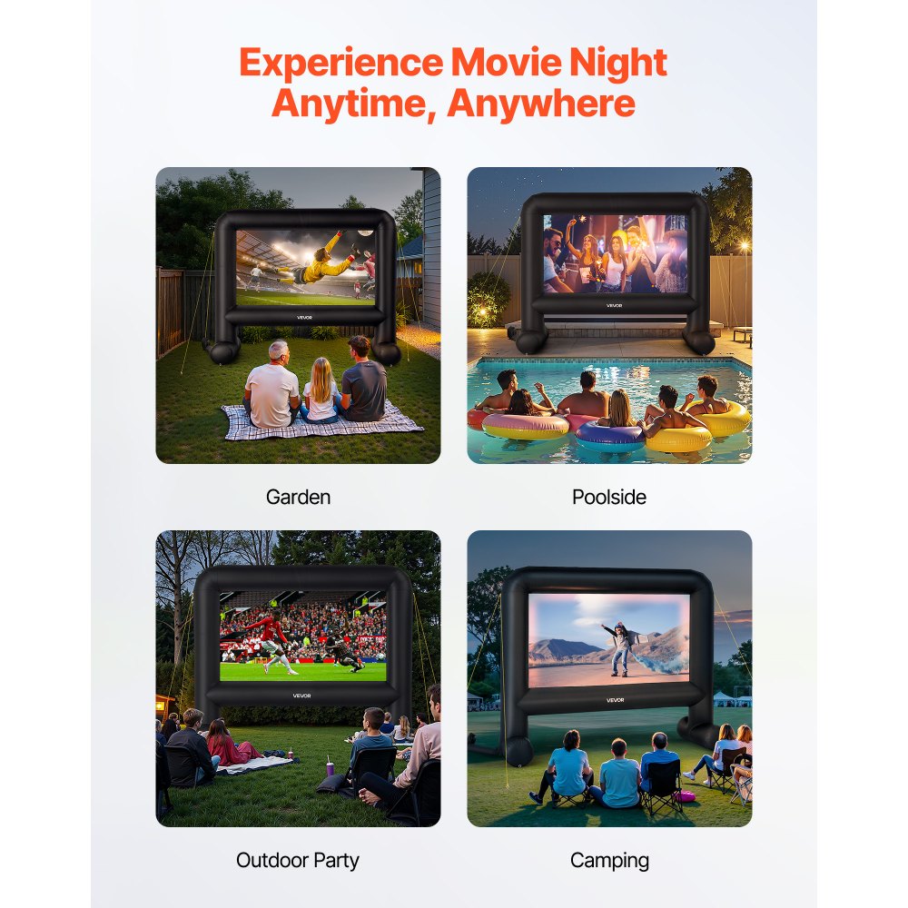 VEVOR 16 ft Inflatable Movie Screen 16:9 600D Movie Projection with Portable Bag