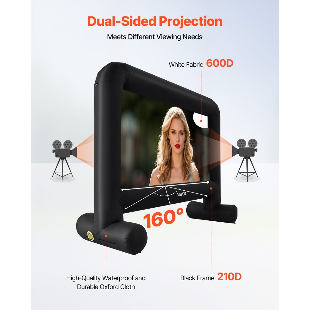 VEVOR 15 ft Inflatable Movie Screen 16:9 600D Movie Projector with Portable Bag