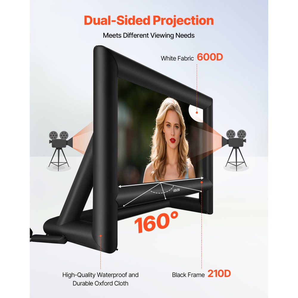 VEVOR 20 ft Inflatable Movie Screen 16:9 600D Movie Projection with Portable Bag