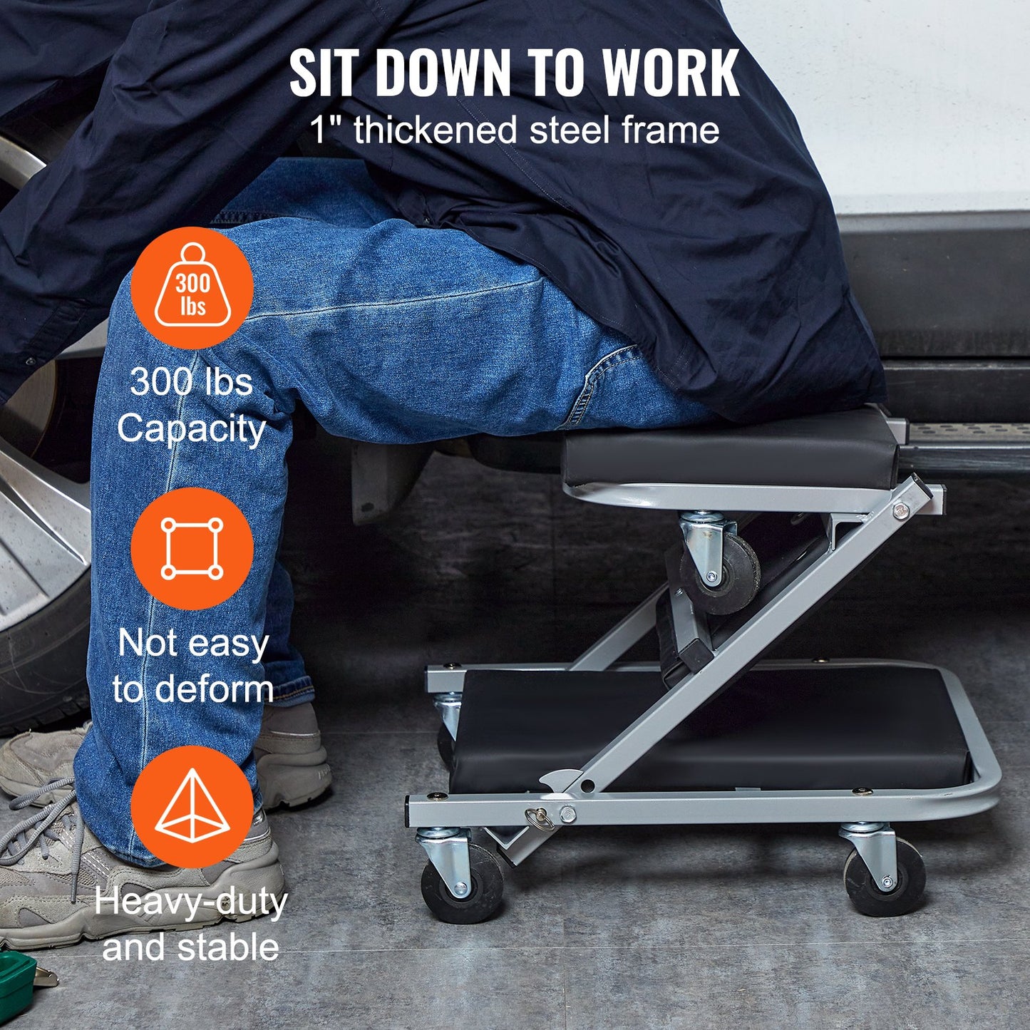 VEVOR Z-Creeper Seat, 2 in 1 Rolling Folding Car Creeper/Stool, 136kgs Capacity