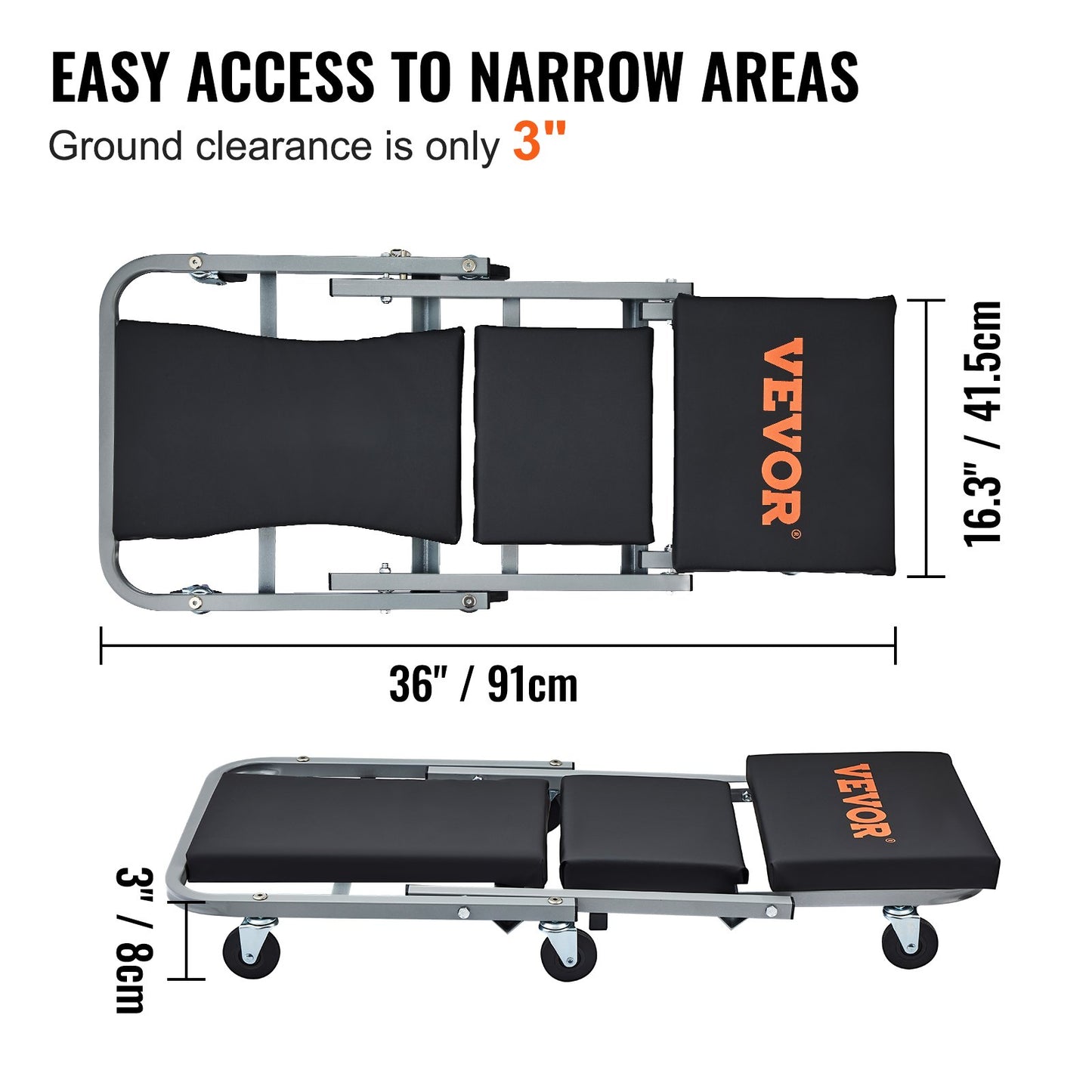 VEVOR Z-Creeper Seat, 2 in 1 Rolling Folding Car Creeper/Stool, 136kgs Capacity