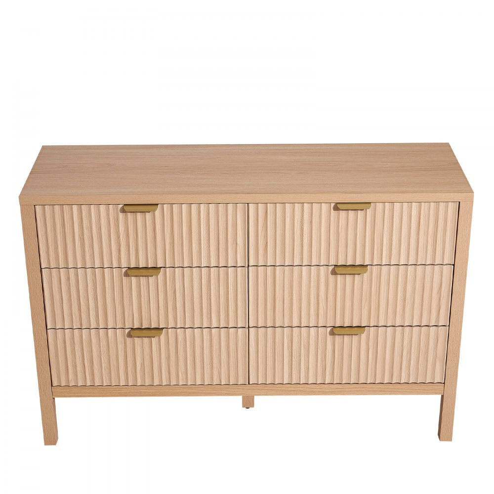 6 Fluted Drawer Dresser Wooden Chest of Drawers with Sliding & Anti-tip
