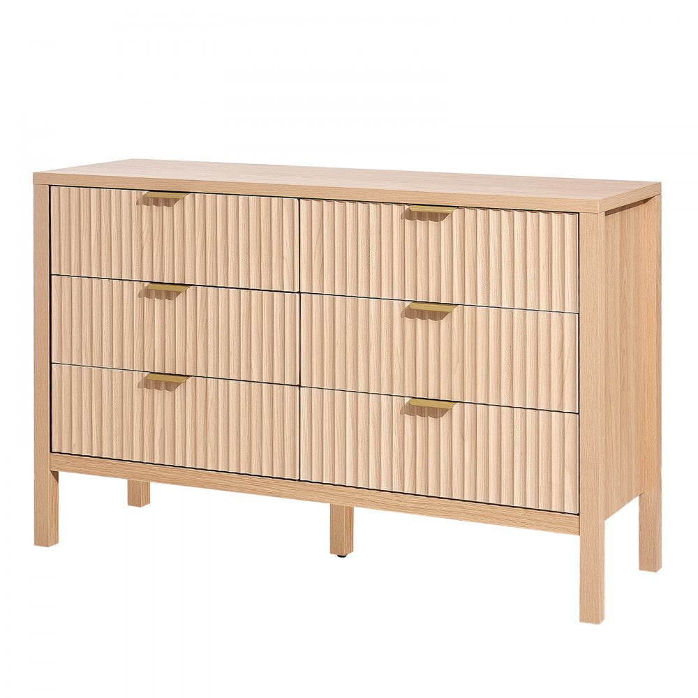 6 Fluted Drawer Dresser Wooden Chest of Drawers with Sliding & Anti-tip