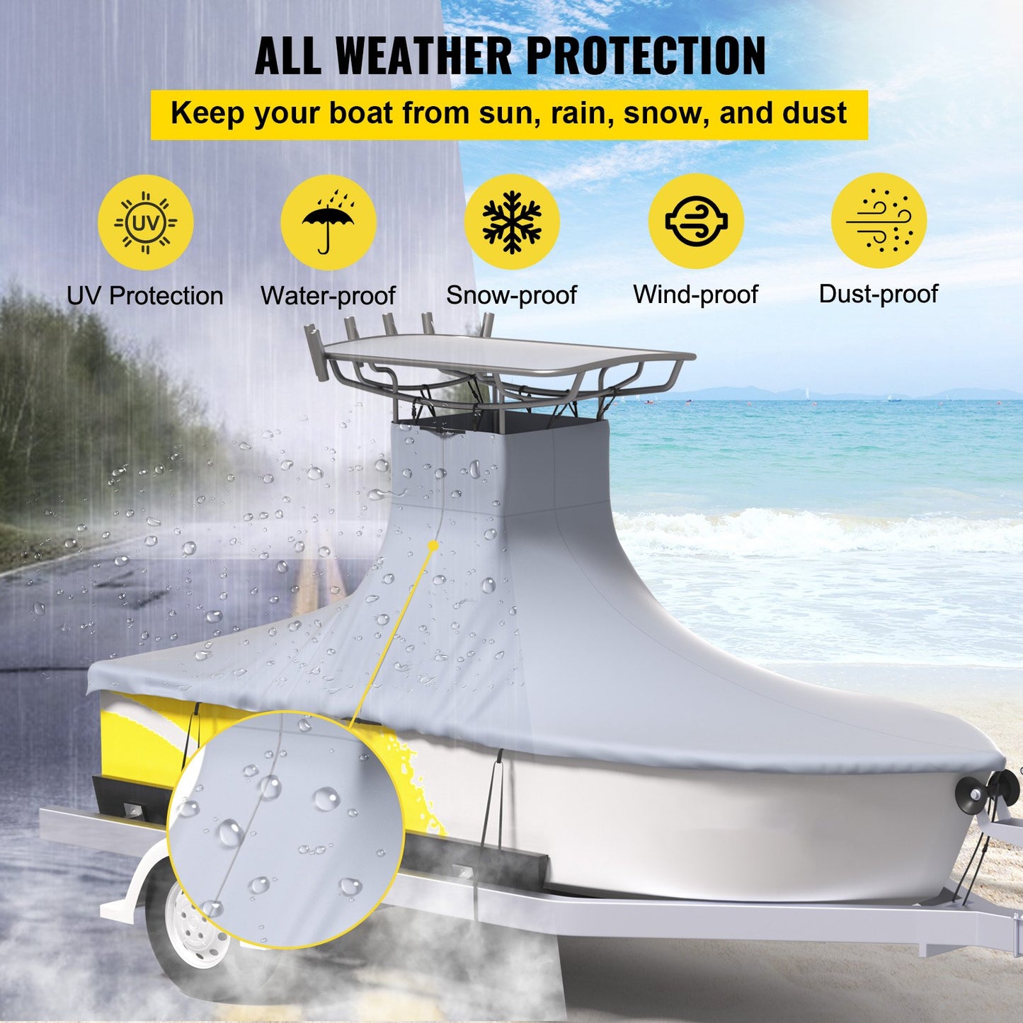 VEVOR T-Top Boat Cover, Fit for 20\'-22\' Boat, Heavy Duty 600D Marine Grade Oxford