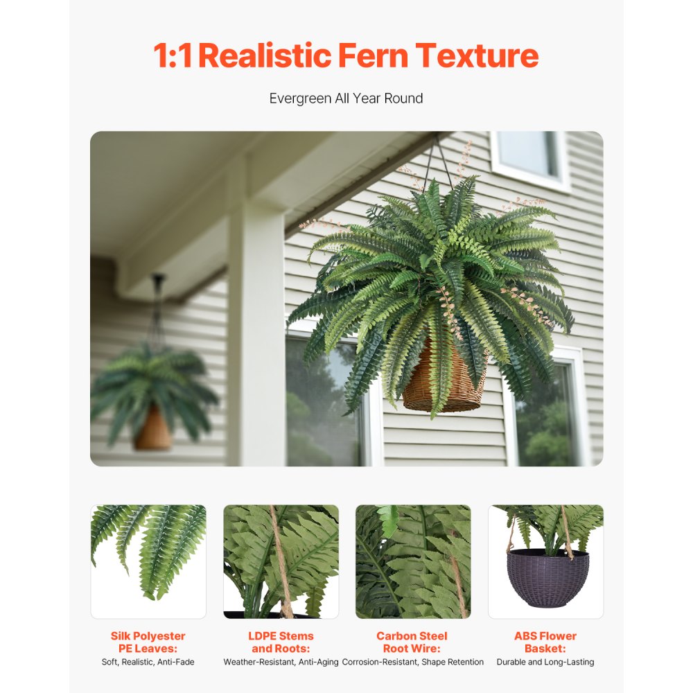 VEVOR Artificial Boston Fern Large Plastic Fern 80 Branches Indoor Outdoor Decor