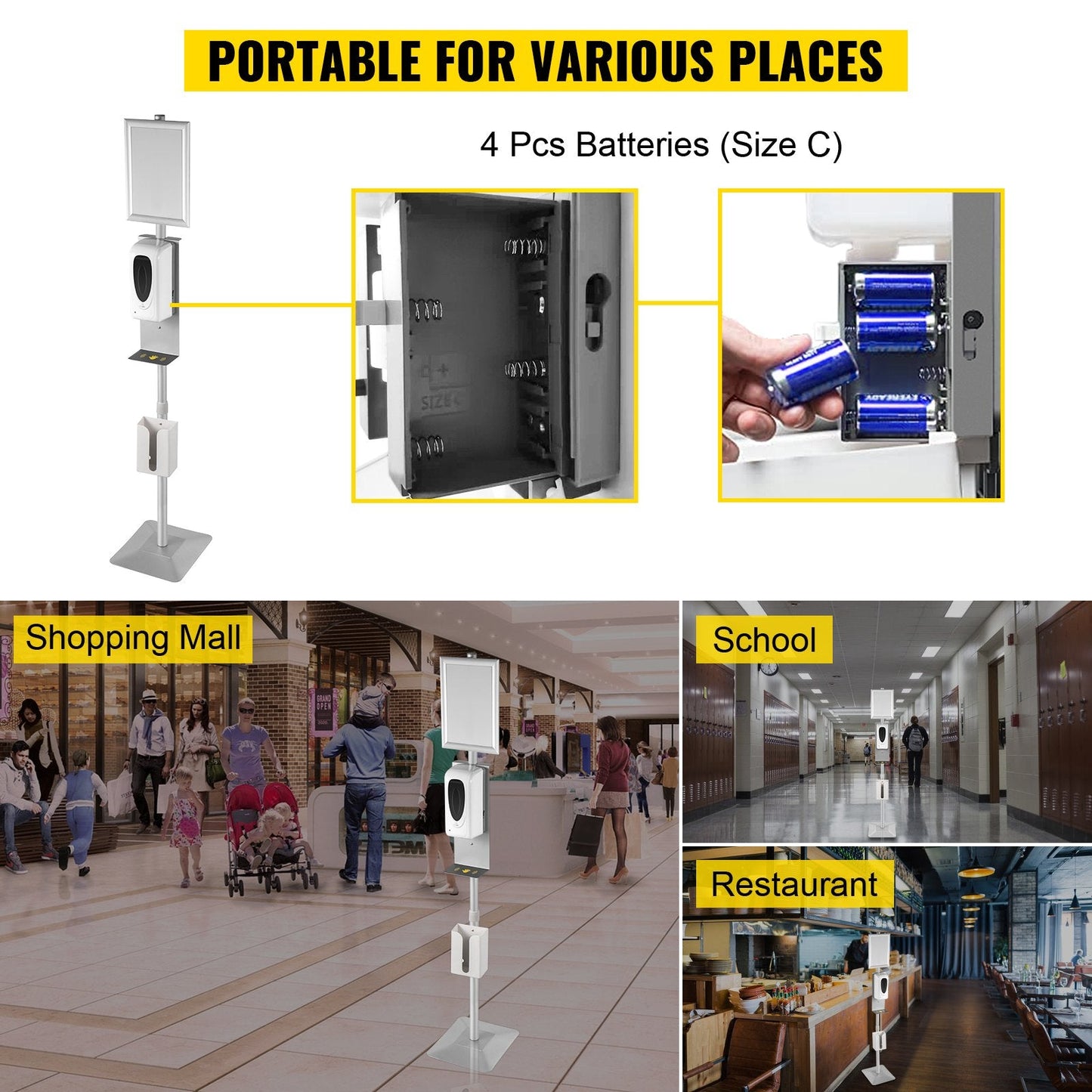 Adjustable Infrared Sanitizer Dispenser with Stand and Tissue Box, 140-160 cm