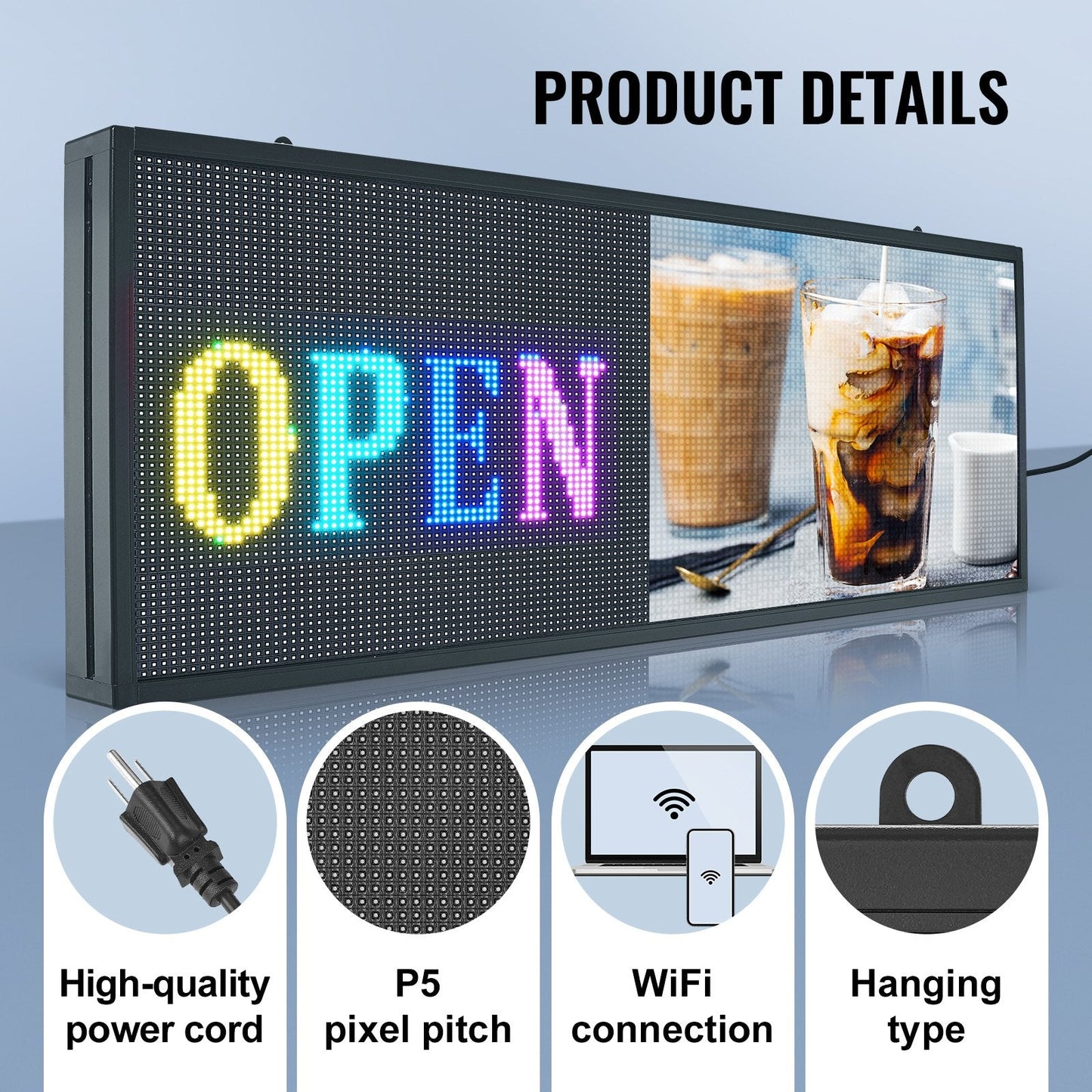 Programmable LED Scrolling Sign, P5 Full Color Display Board with Custom Text