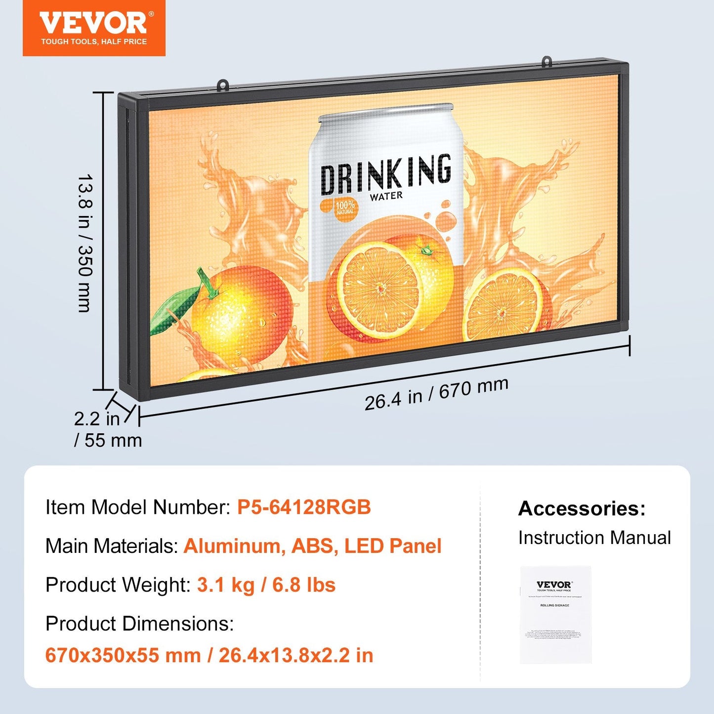 Programmable LED Scrolling Sign, P5 Full Color Display Board with Custom Text