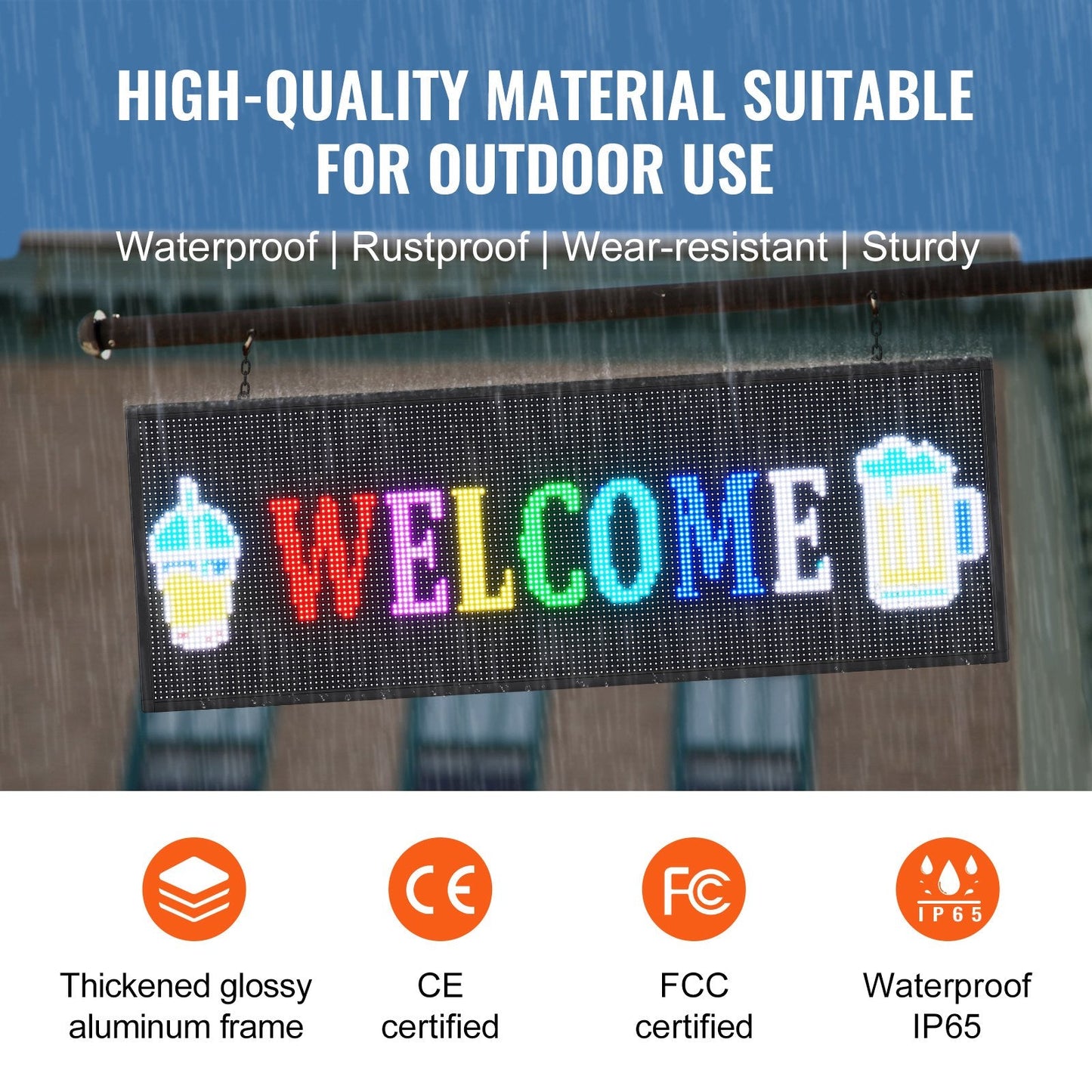 Programmable LED Display Board, Full Color Scrolling Sign for Business & Events