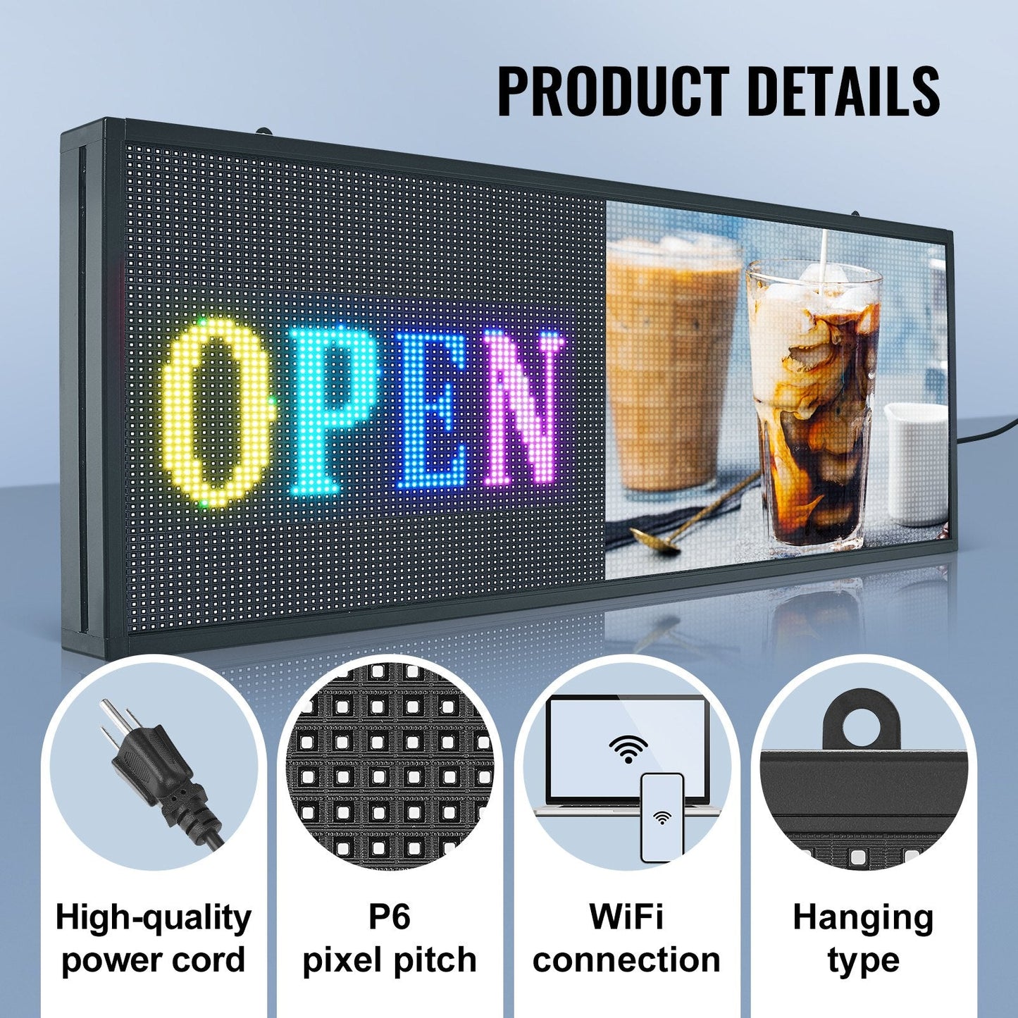 Programmable LED Display Board, P6 Full Color, 99x41cm, Custom Text & Animation