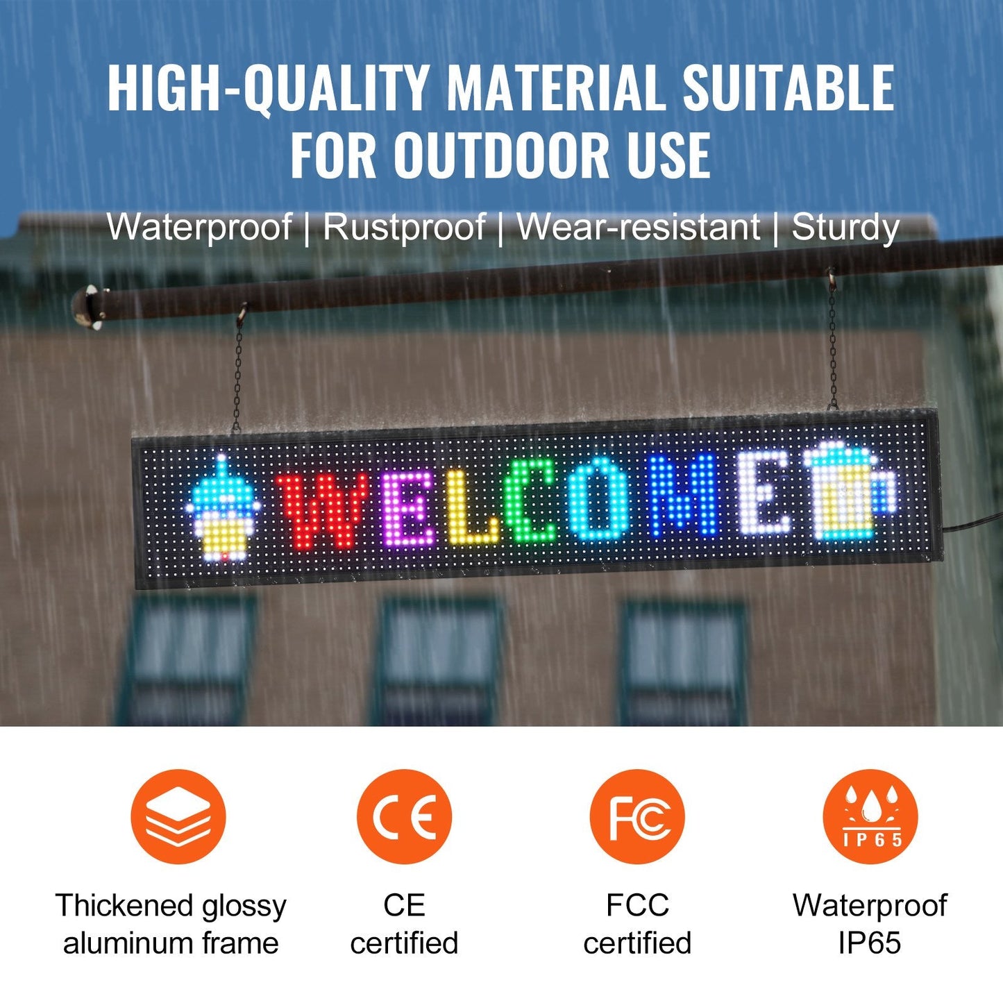 Programmable Full Color LED Display Board with WiFi/USB, 99x19cm, 3.3 kg