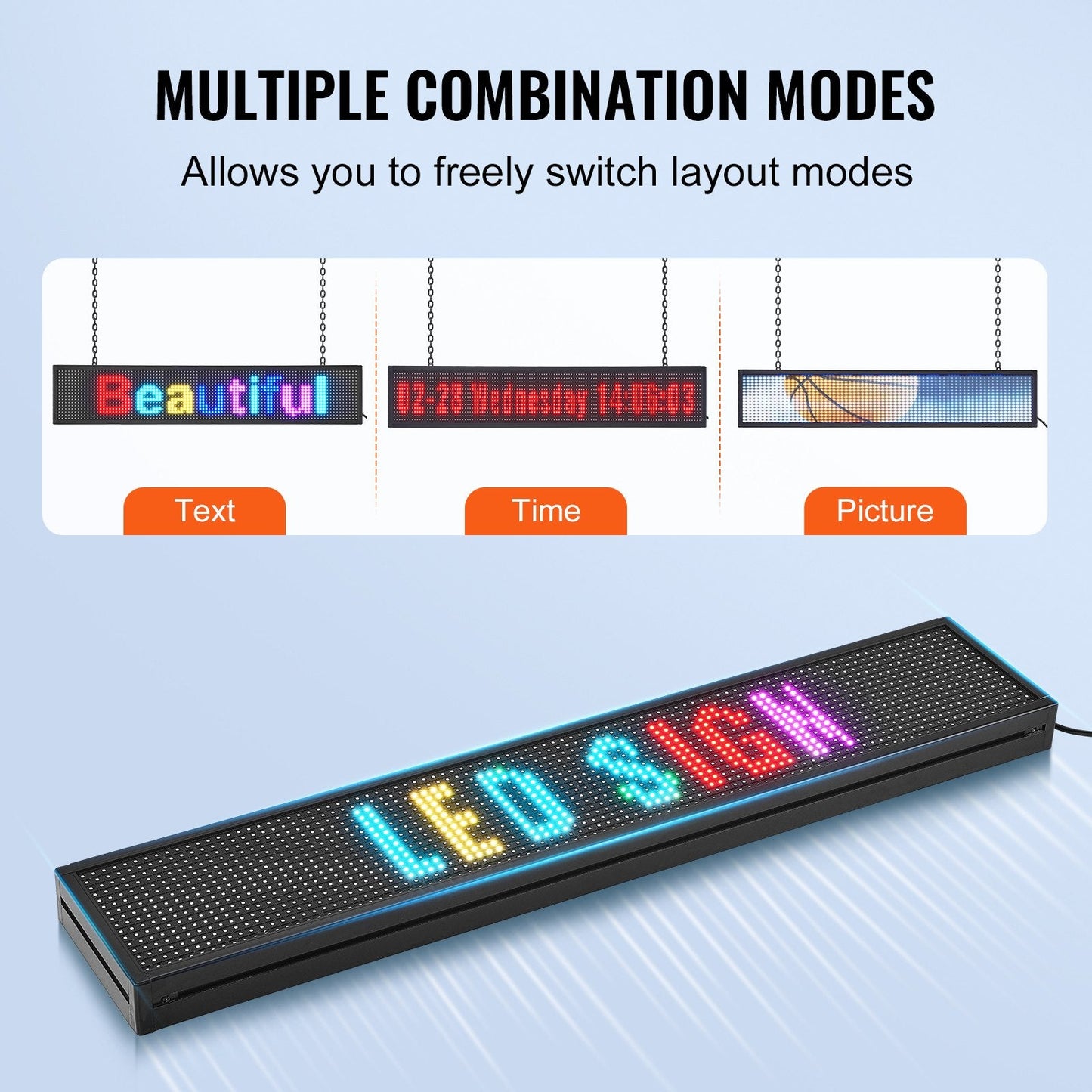 Programmable Full Color LED Display Board with WiFi/USB, 99x19cm, 3.3 kg