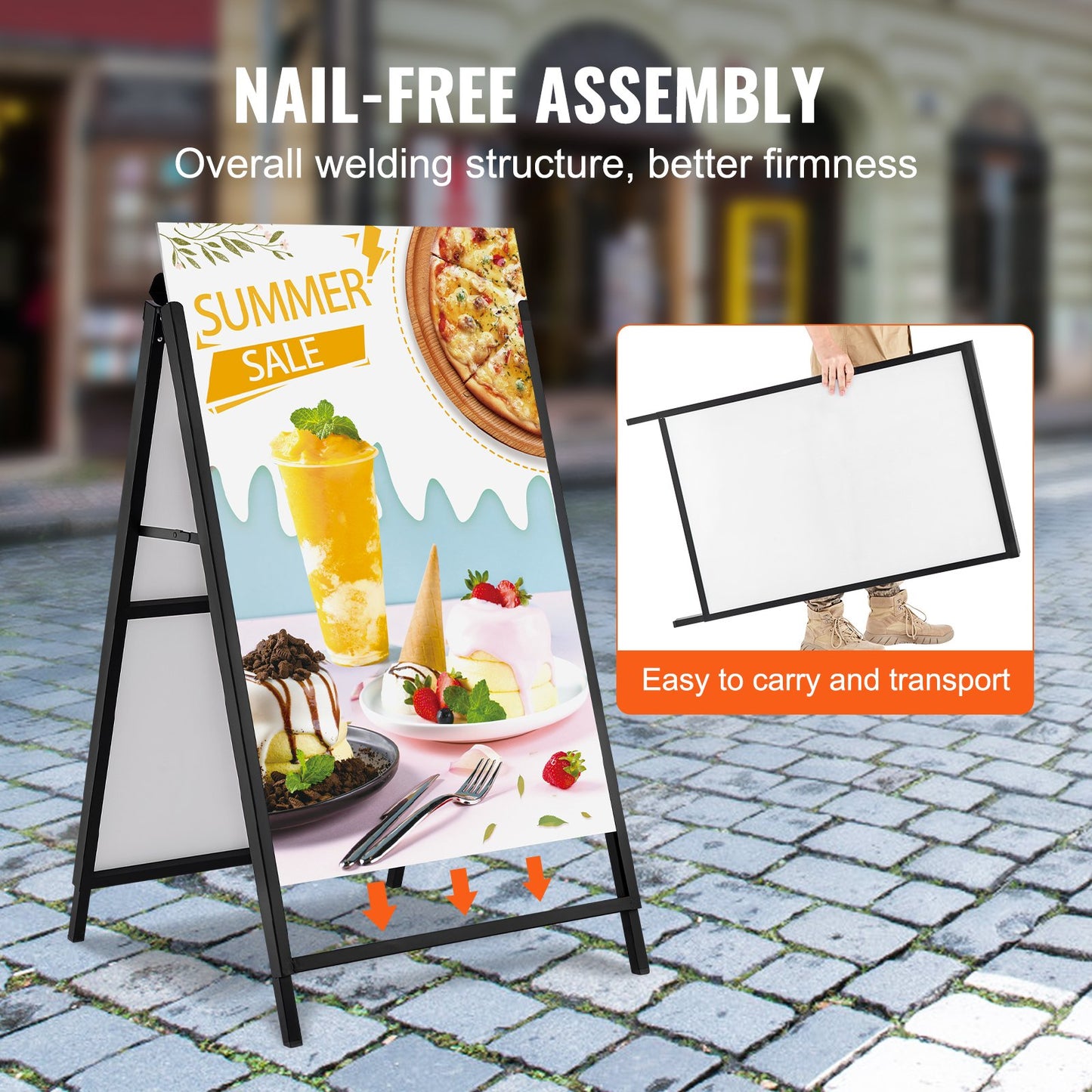 VEVOR A Frame Sidewalk Sign, 61x91cm Heavy Duty Slide-in Signboard Holder, Double-Sided