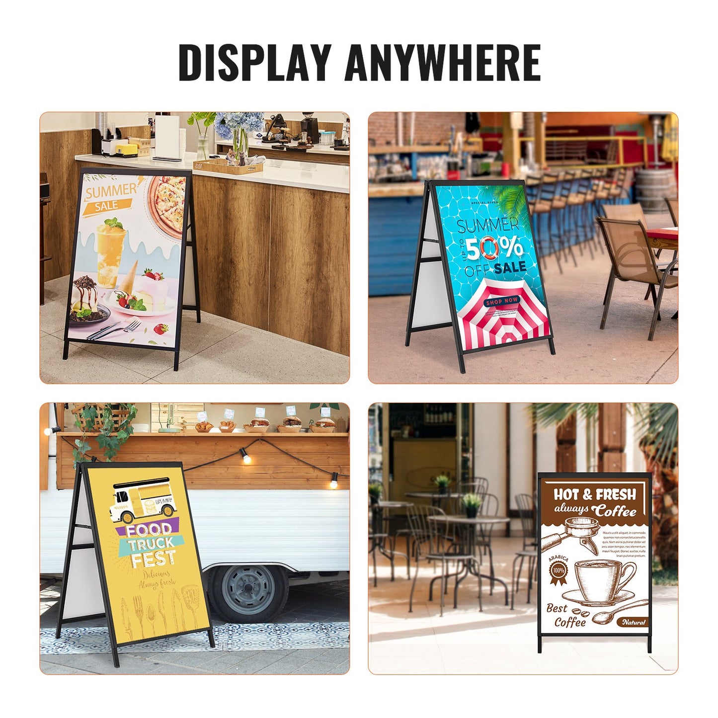 VEVOR A Frame Sidewalk Sign, 61x91cm Heavy Duty Slide-in Signboard Holder, Double-Sided