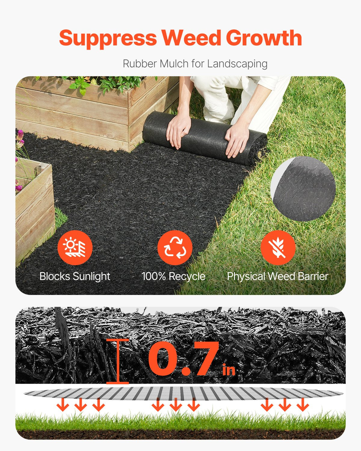 VEVOR Rubber Mulch Roll for Landscaping 96 x 22in Rubber Mulch Mat Pathway