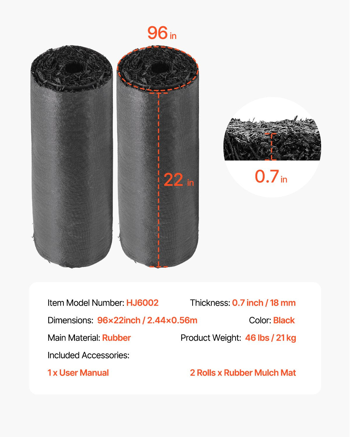 VEVOR Rubber Mulch Roll for Landscaping 96 x 22in Rubber Mulch Mat Pathway