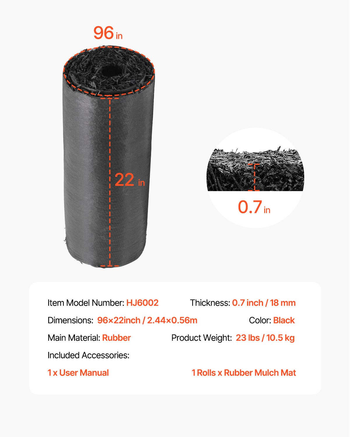 VEVOR 2 Rolls Rubber Mulch Roll for Landscaping 96 x 22in Rubber Mulch Mat