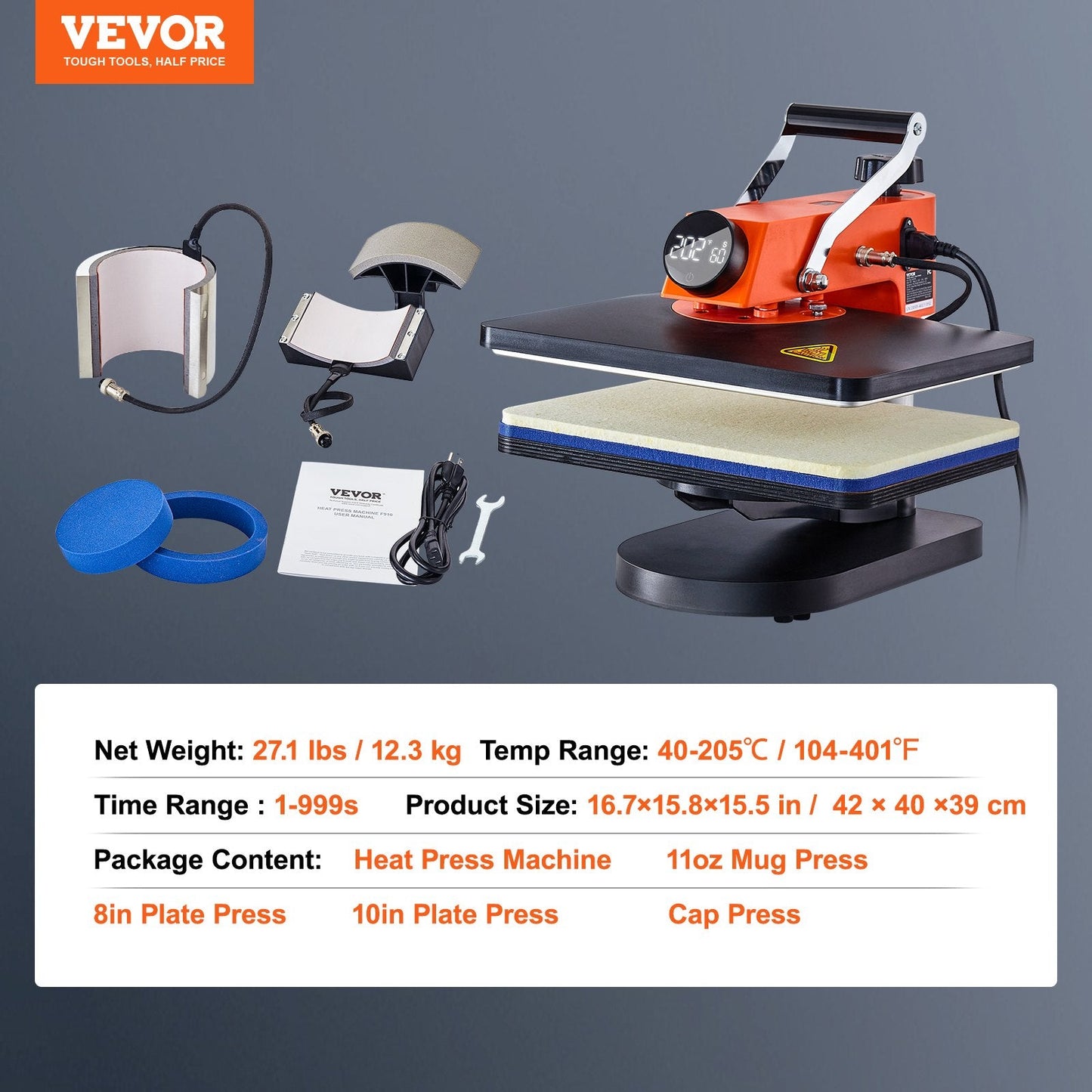 5-in-1 Heat Press Machine, 0.3x0.4m Sublimation for T-shirts, Plates & Mugs