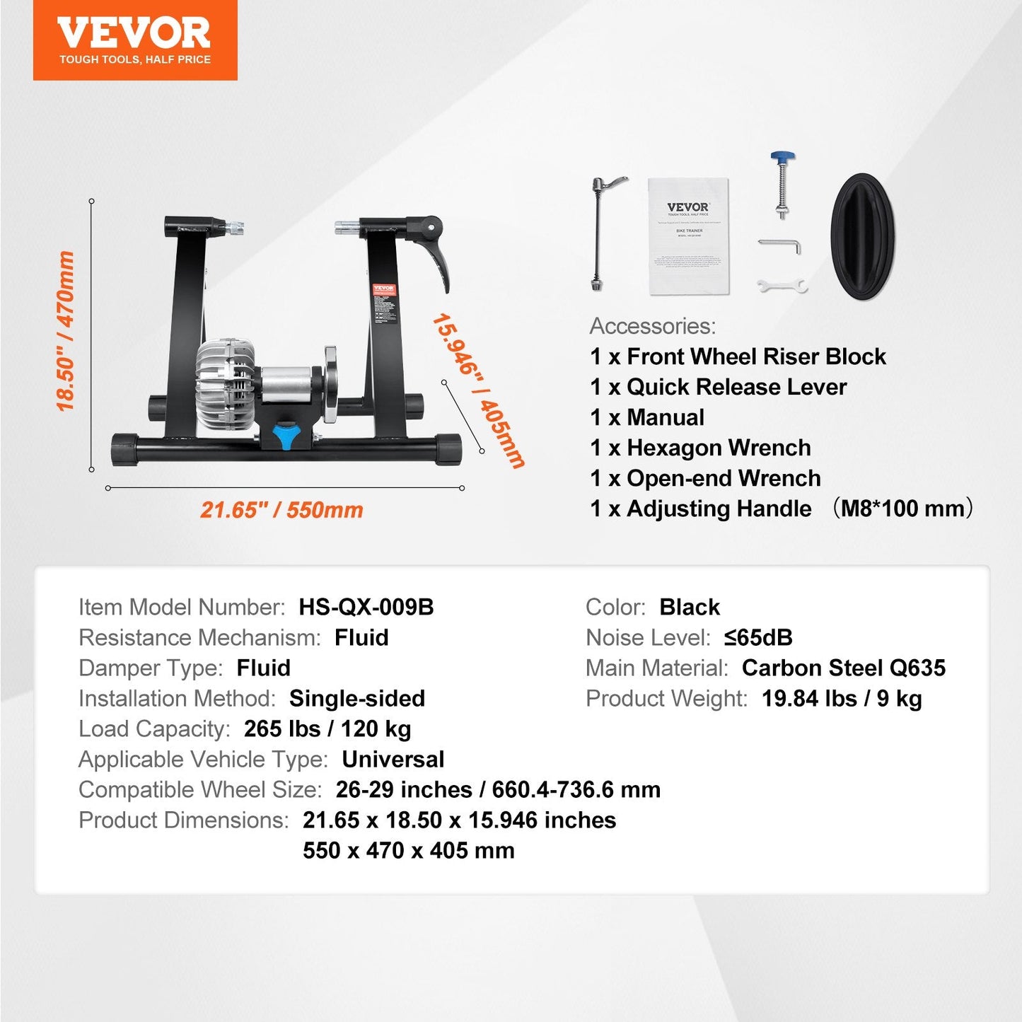 Fluid Bike Trainer Stand for 0.66-0.74m Wheels, Quiet & Portable Design