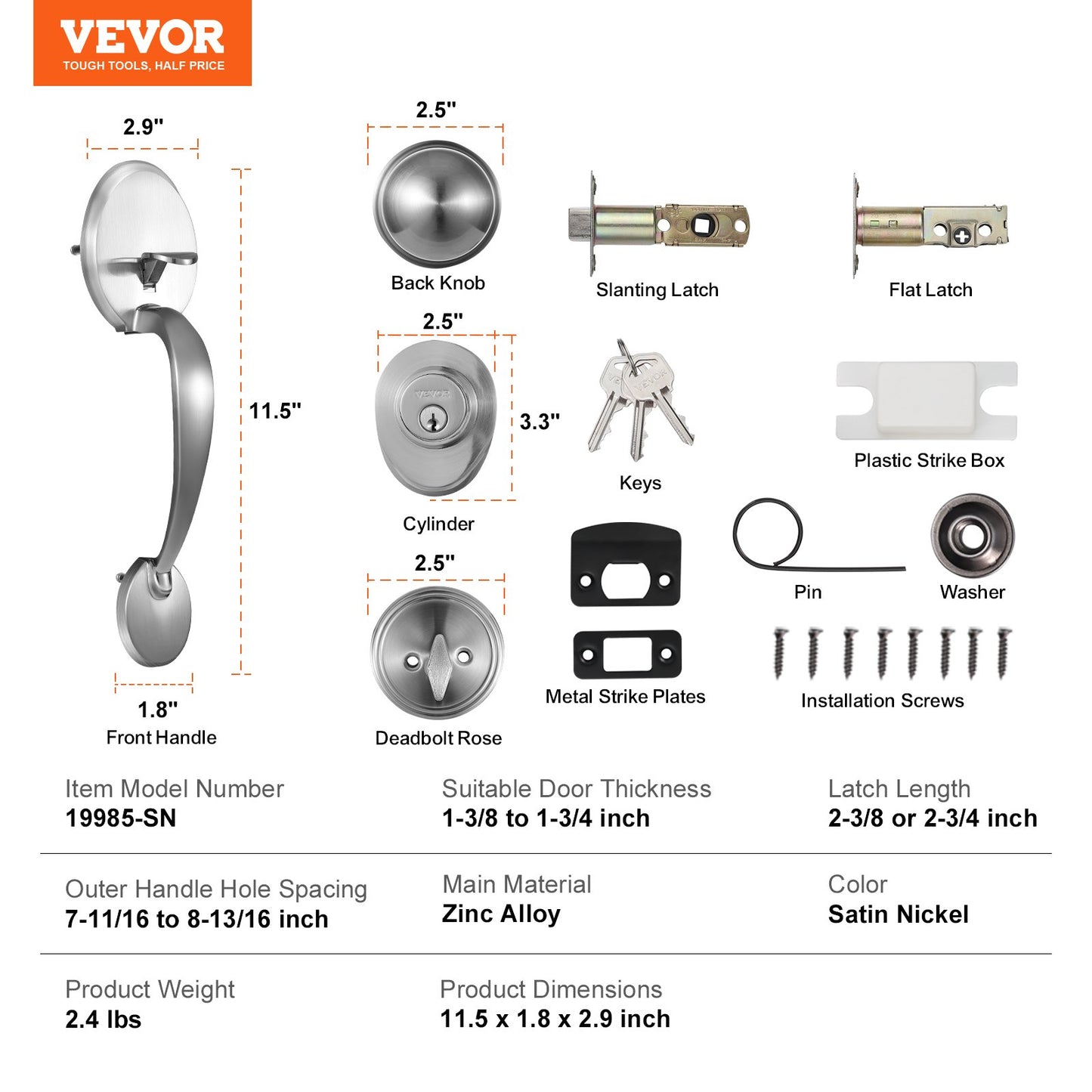 VEVOR Front Door Handle and Deadbolt Set, Satin Nickel Front Door Lock Set with