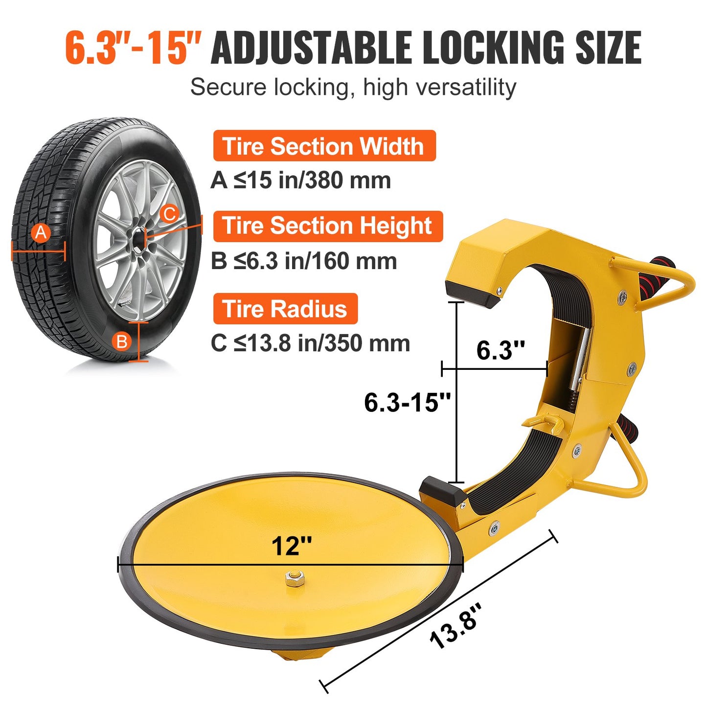 VEVOR Wheel Lock Clamp, 1 Pack Trailer Wheel Lock, Heavy-Duty Anti Theft Tire Lock,