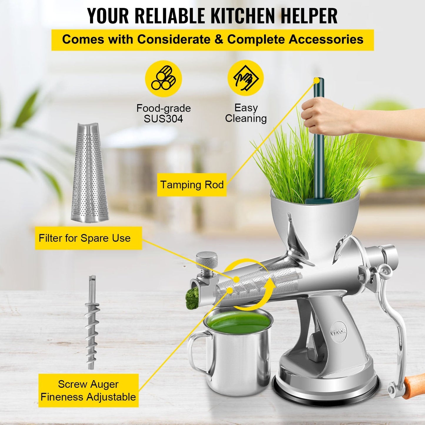 Stainless Steel Manual Wheatgrass Juicer & Vegetable Grinder, 2.53 kg