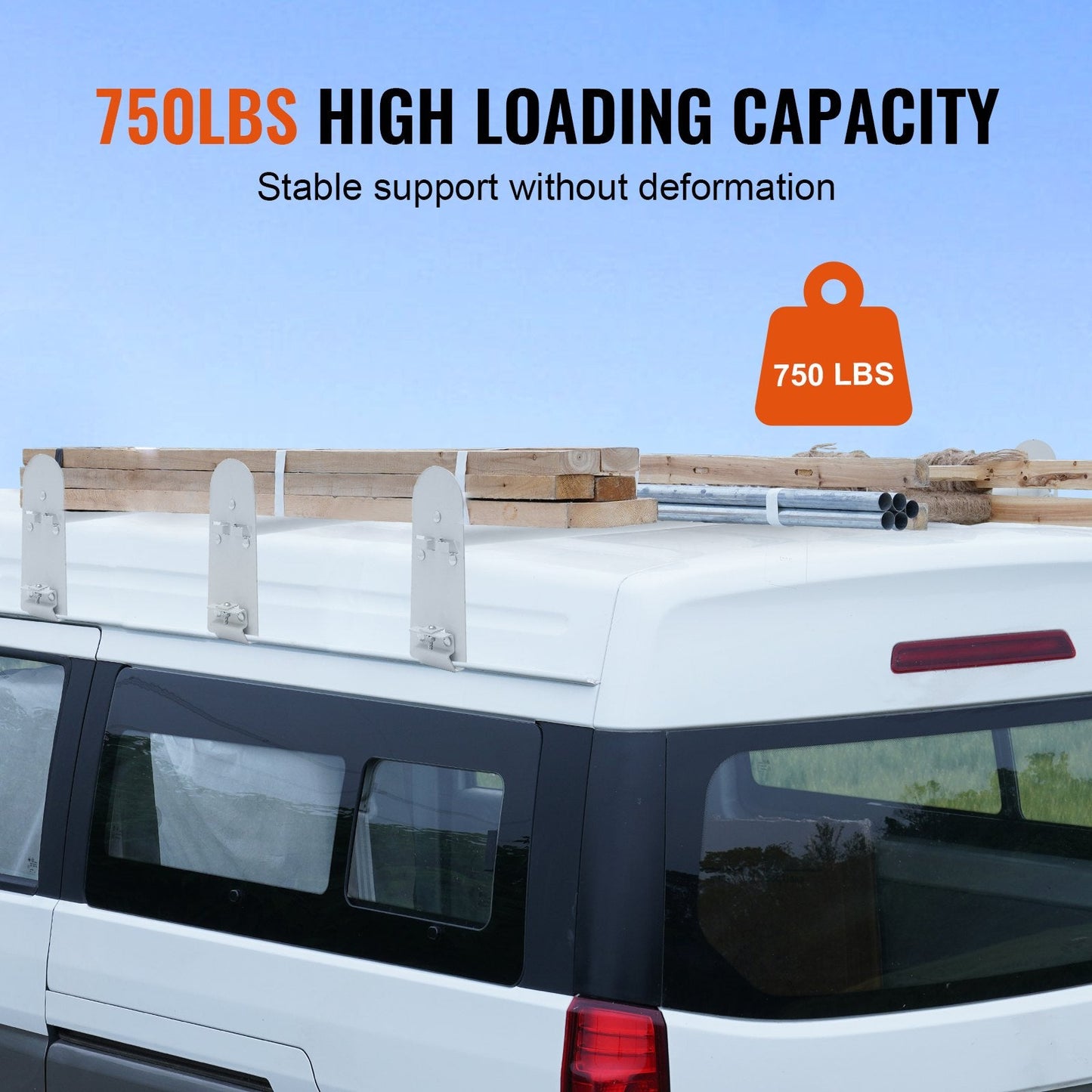 Heavy-Duty Van Roof Rack, 3 Bars, 340 kg Capacity, Adjustable 1-1.9 m Length
