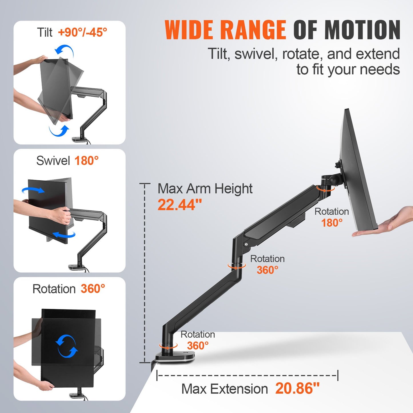 VEVOR Single Monitor Mount, Supports 13"-35"(330-889 mm)Screen, Fully Adjustable