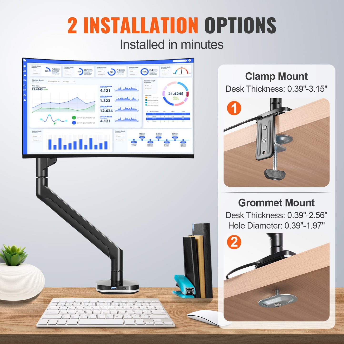 VEVOR Single Monitor Mount, Supports 13"-35"(330-889 mm)Screen, Fully Adjustable