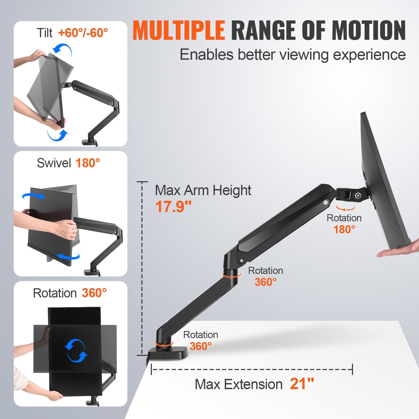 VEVOR Single Monitor Mount, Supports 13"-32"(330-813 mm)Screen, Fully Adjustable