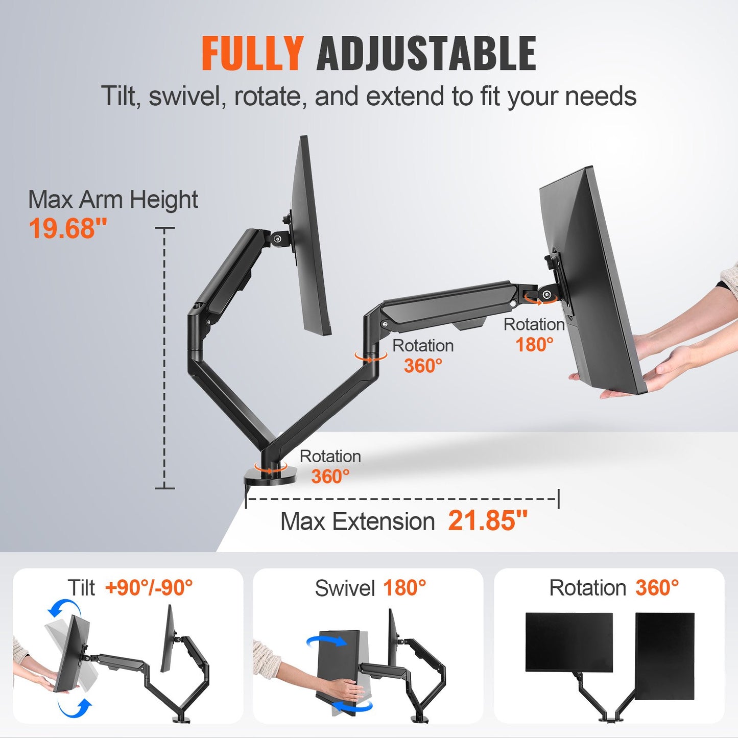 VEVOR Dual Monitor Mount, Supports 13"-35"(330-889 mm)Screens, Fully Adjustable