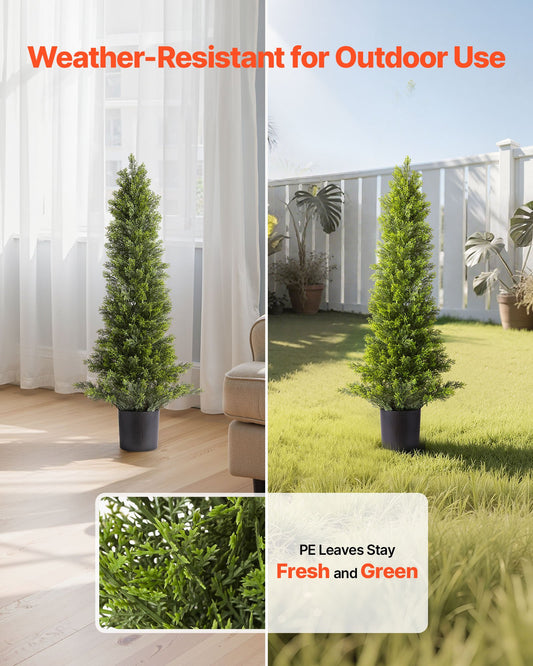 Artificial Topiary Cedar Trees, 2 Set 914mm Faux Pine Shrubs Plants, Fake Silk Tree Look Real, Easy Assembly for Decor Front Porch Outdoor Patio Garden Balcony Backyard Indoor Office