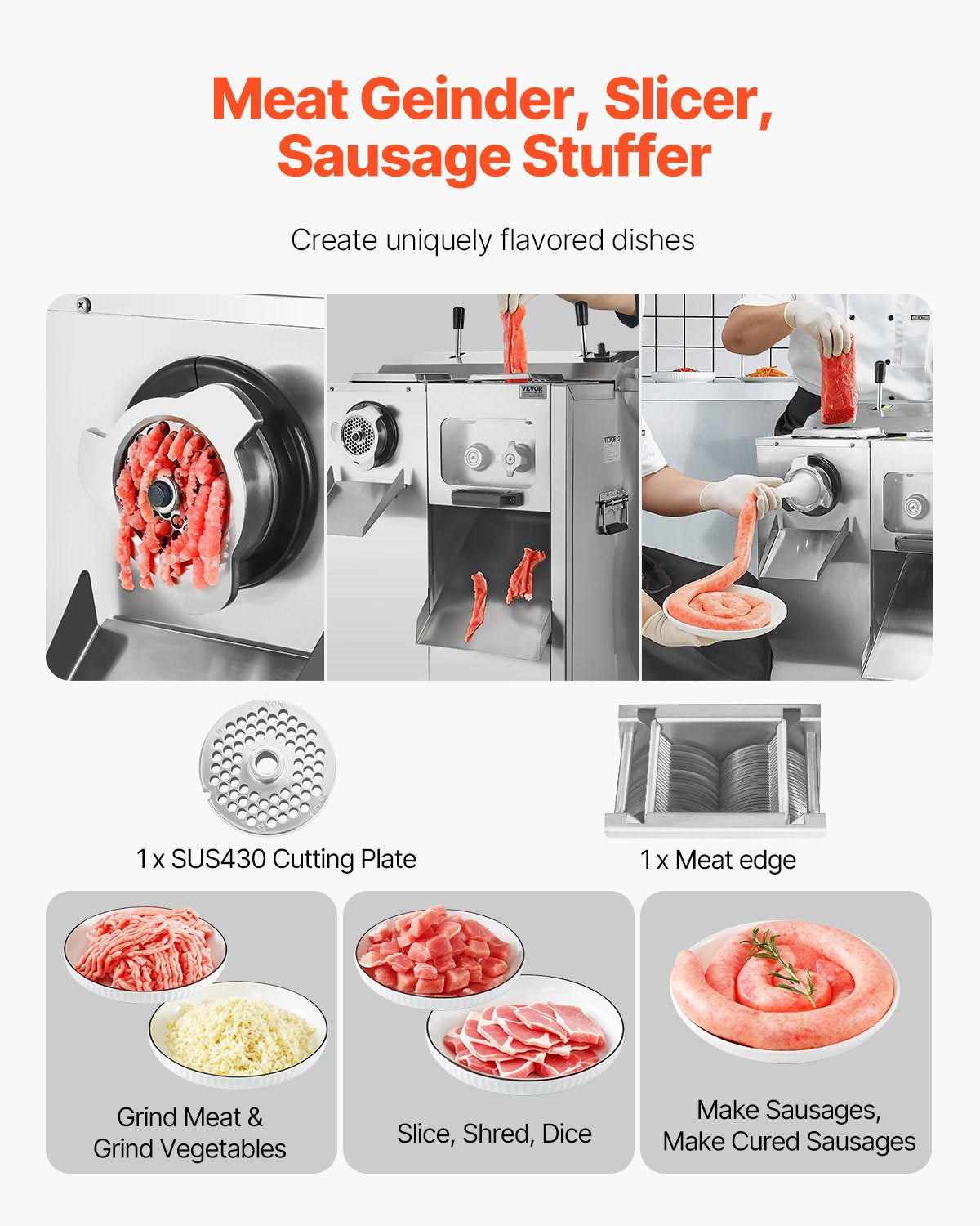 Commercial Electric Meat Grinder & Slicer - 6.35 kg/min, Sausage Maker