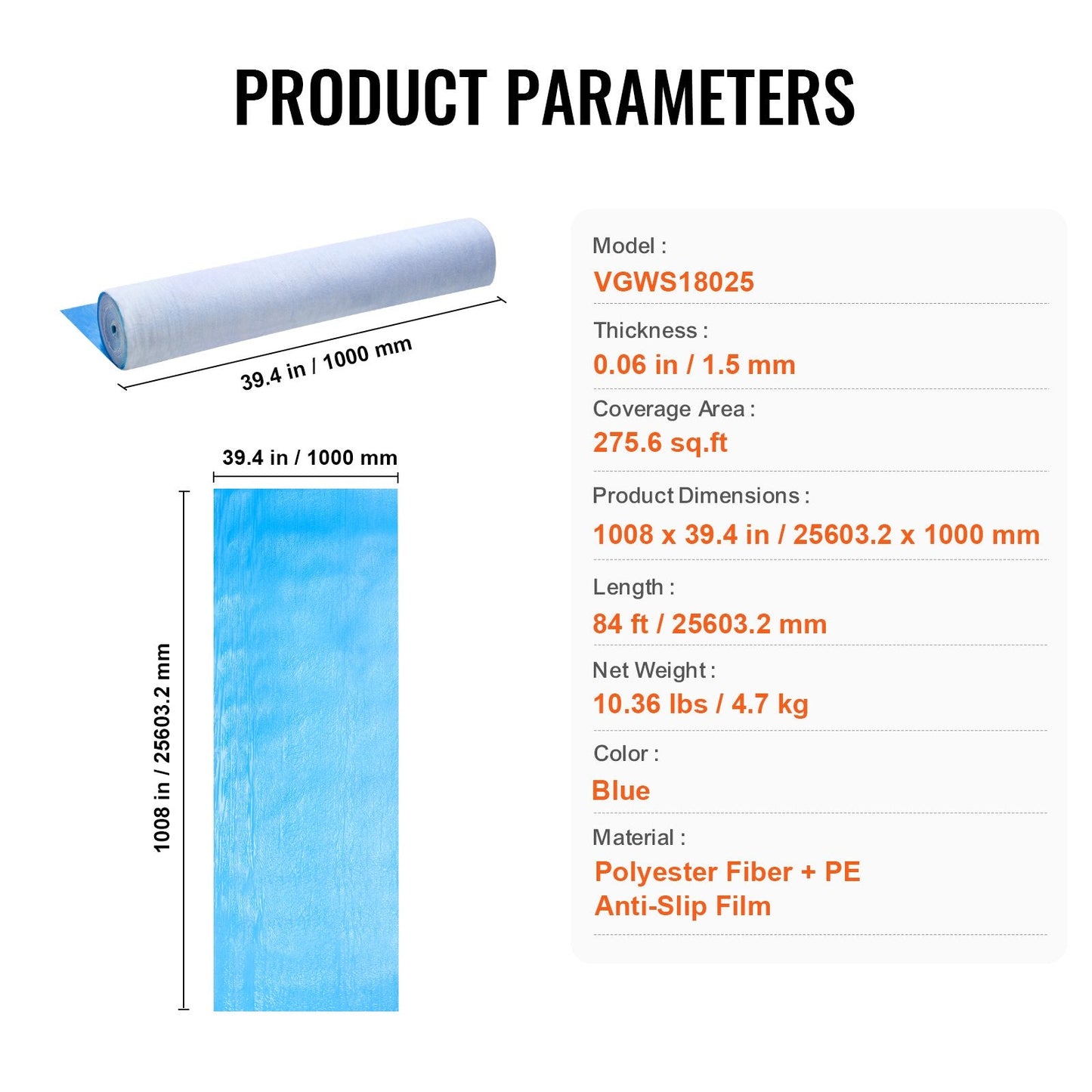 Carpet Protection Film, 1m x 25.6m, Blue, Easy Cut & Install, Strong Grip, 4.7kg