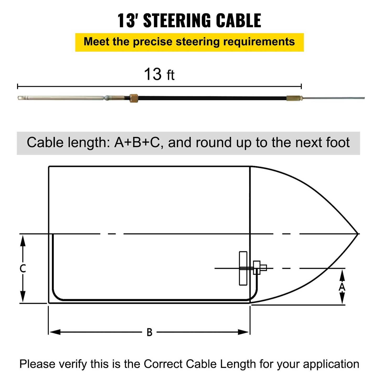 13-Foot Marine Boat Rotary Steering Kit with 4m Cable for Watercraft
