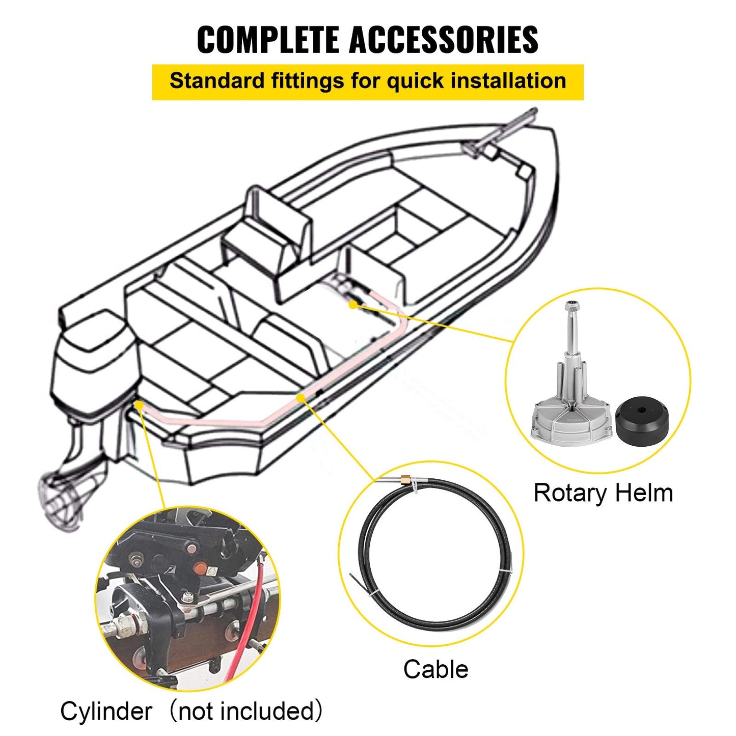 13-Foot Marine Boat Rotary Steering Kit with 4m Cable for Watercraft