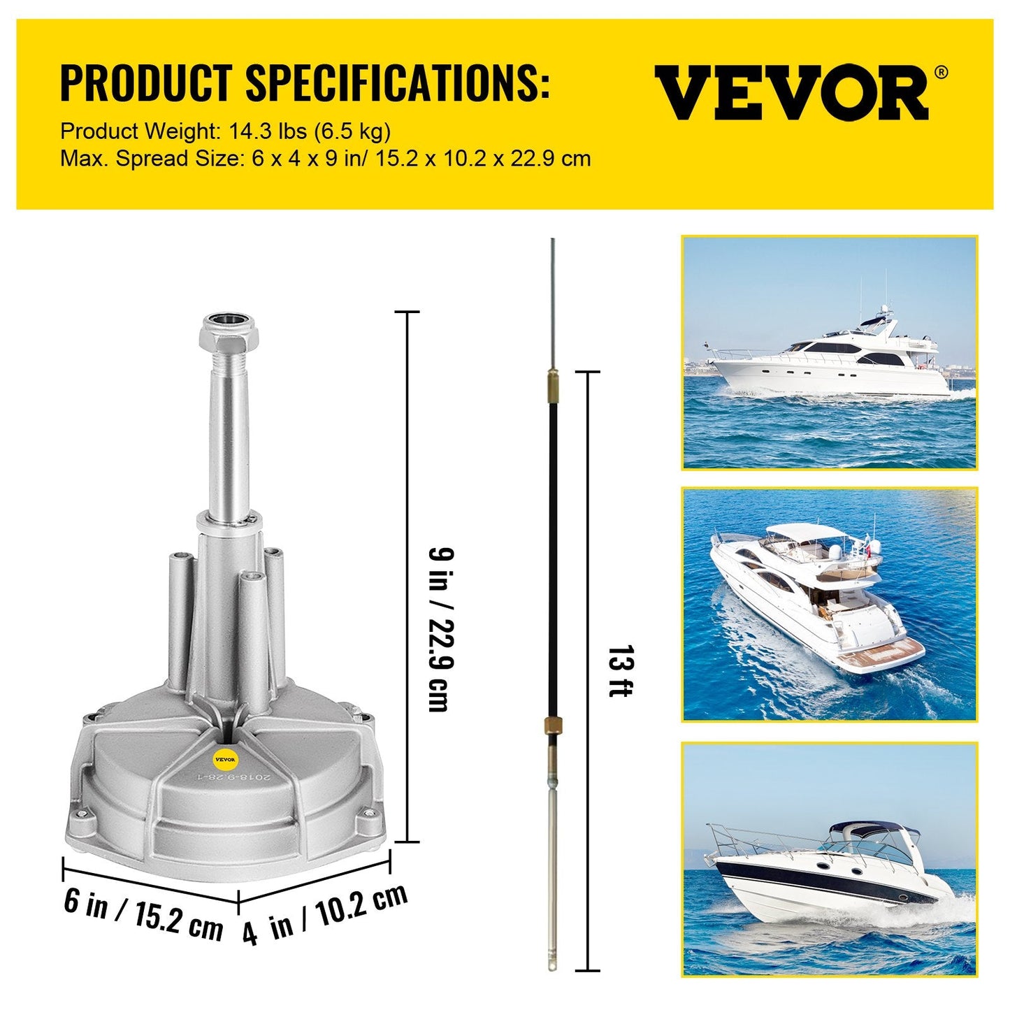 13-Foot Marine Boat Rotary Steering Kit with 4m Cable for Watercraft