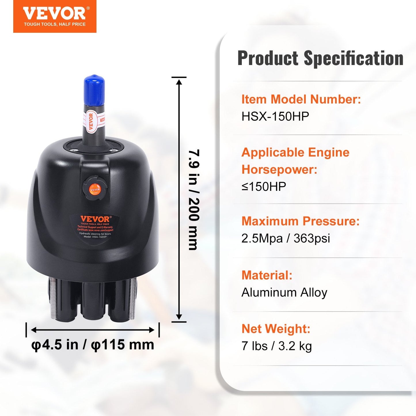 Hydraulic Outboard Steering Pump, 150HP, 1.4 Cubic Meters, Front Mount Helm