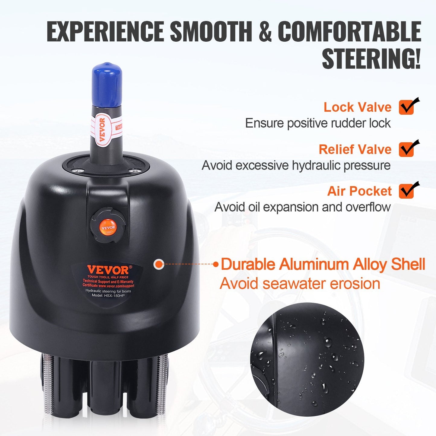 Hydraulic Outboard Steering System Kit for Boats Up to 150HP, Durable Design