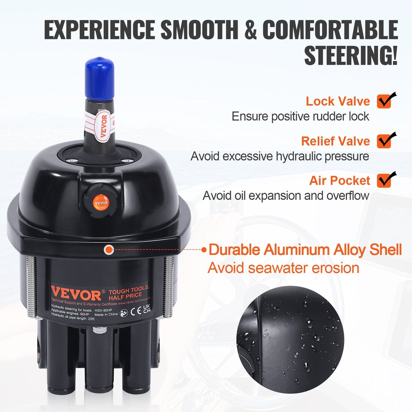 Hydraulic Outboard Steering Kit for 90HP with Helm Pump and Accessories