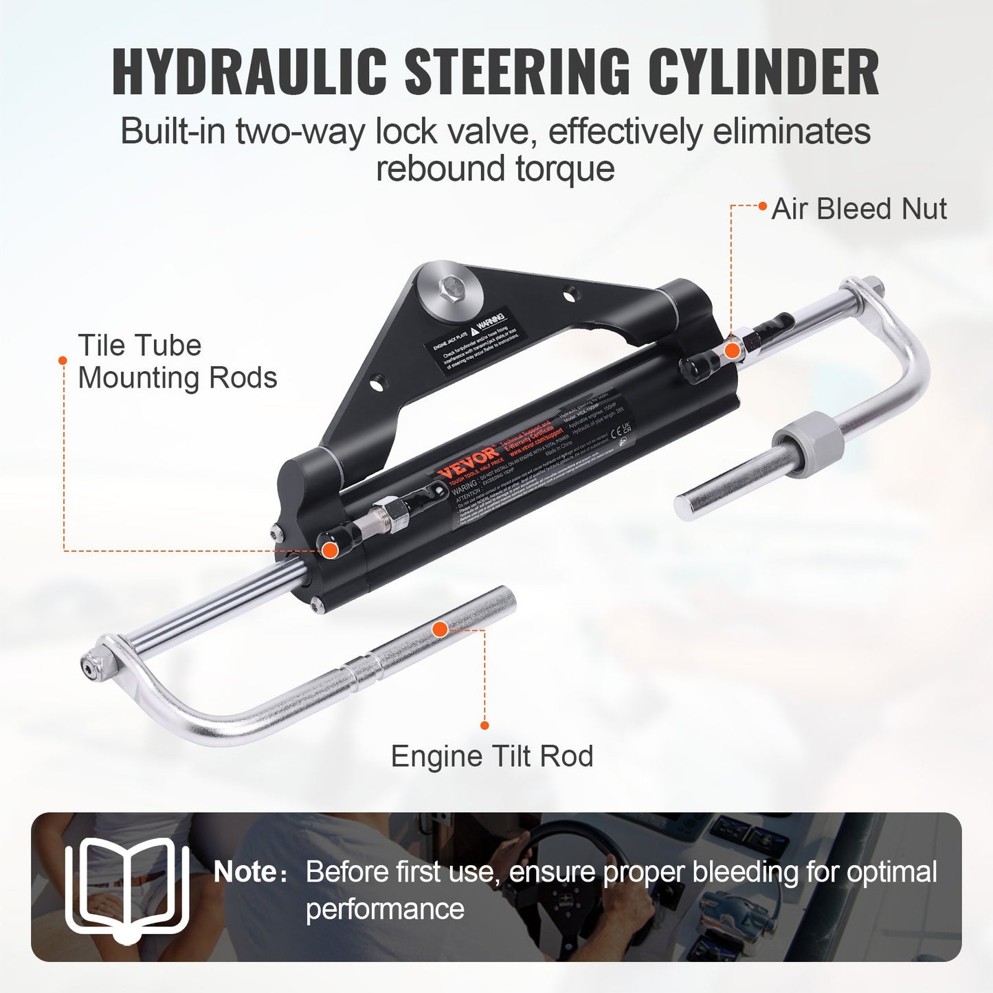 VEVOR Hydraulic Outboard Steering Kit, 150HP, Marine Boat Hydraulic Steering System,