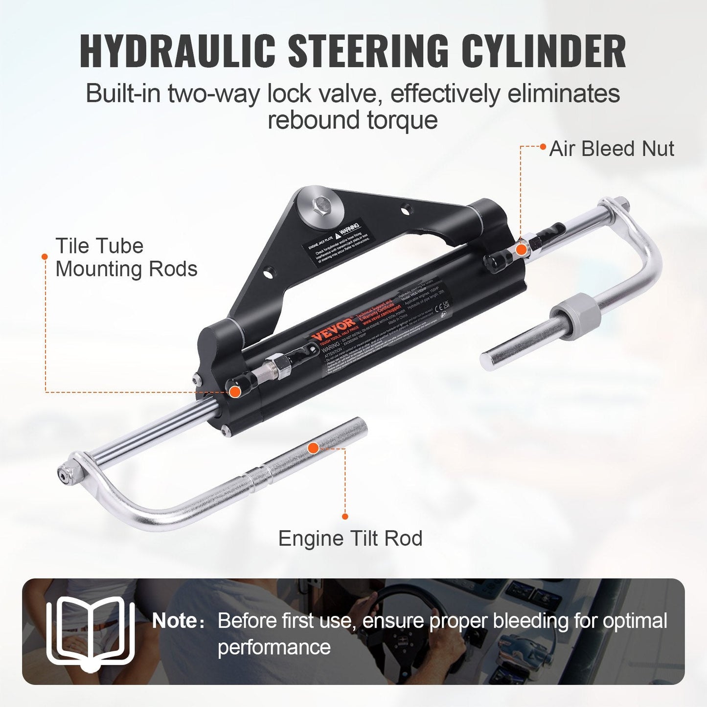 Marine Hydraulic Steering Kit for 150HP Outboard Engine, 195mm Stroke, 26m Hose